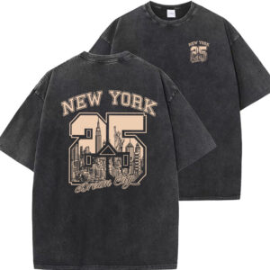 New Vintage Print Washed Short-sleeved T-shirt